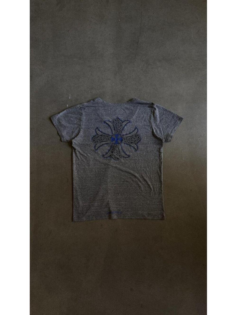 RARE! Chrome Hearts Grey & Blue Cross Logo T-shirt